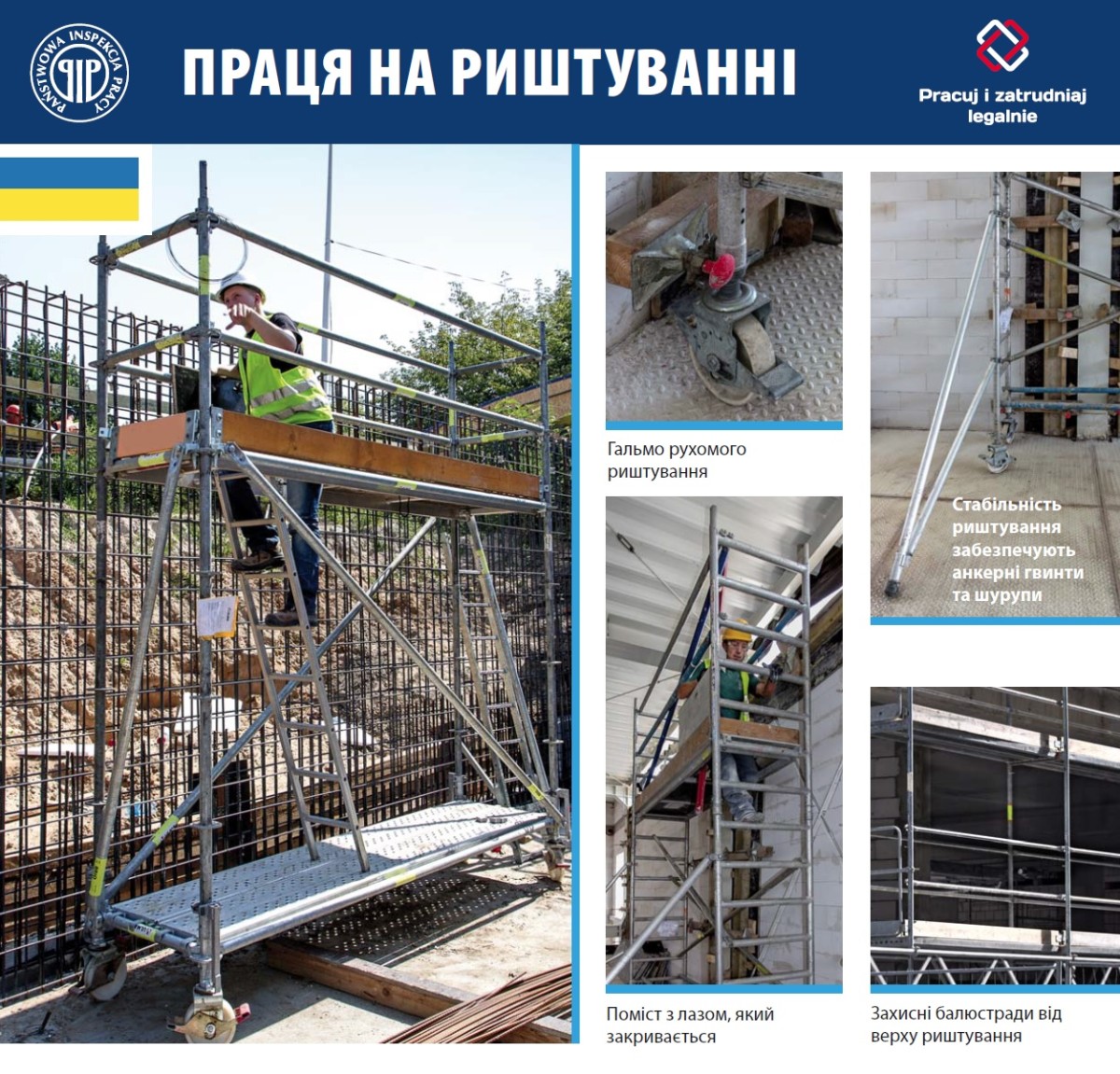 Pracownik budolwany na rusztowaniu