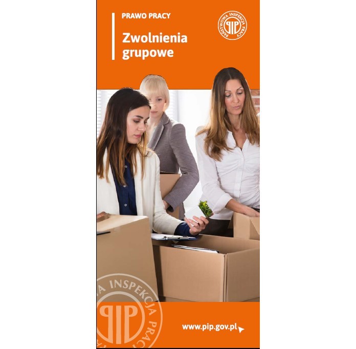 okładka ulotki przedstawiająca osoby pakujące pudła kartonowe